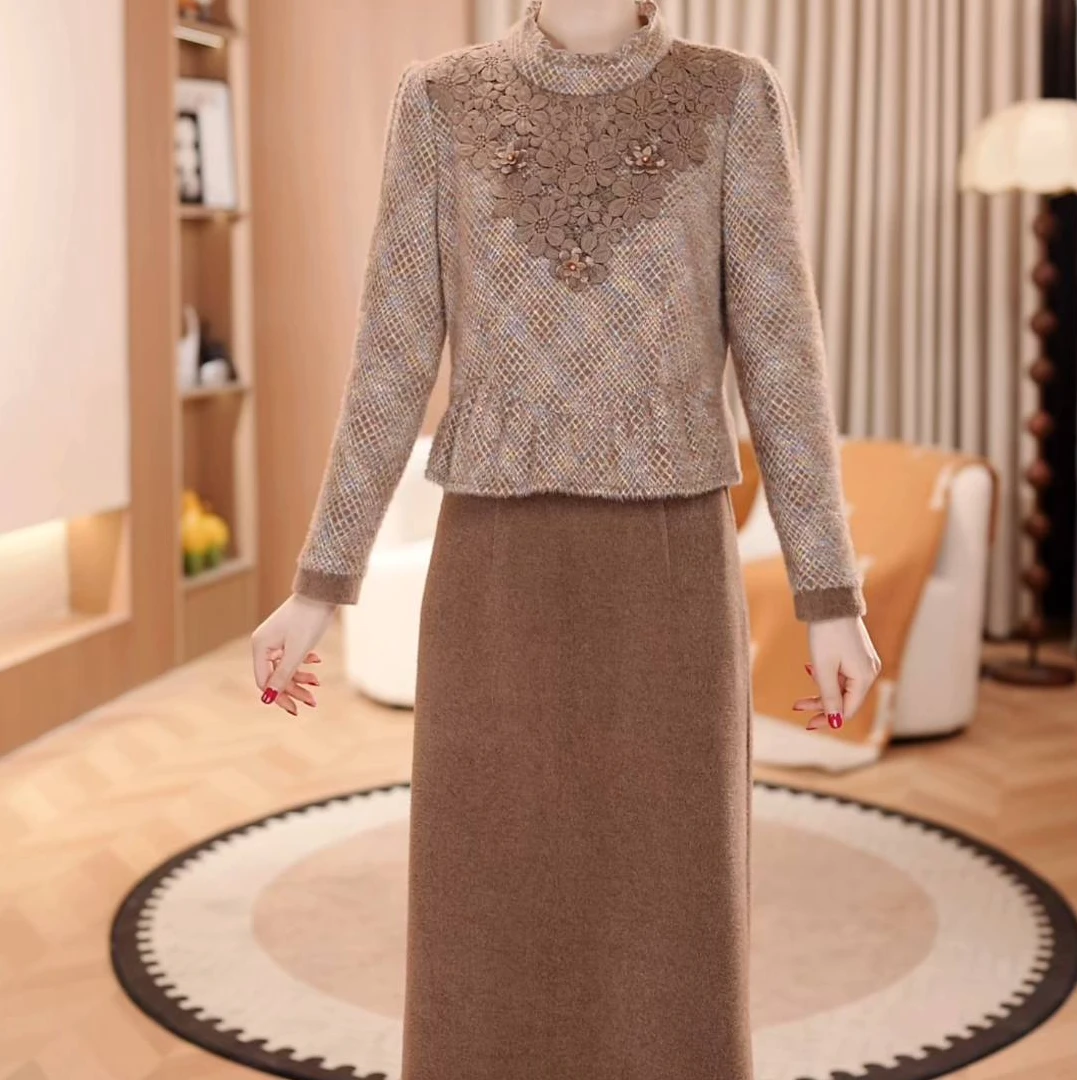 裙角秀/A534#[假两件]小花花带花边领洋气时尚打底裙子女装气质