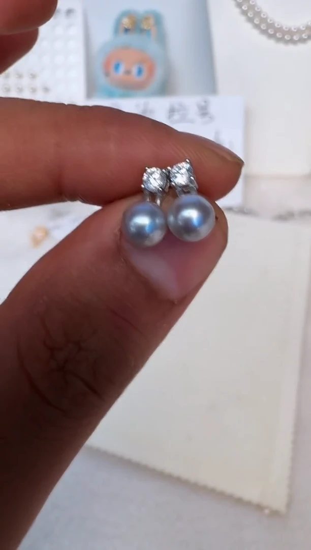 银S925镶嵌海水珍珠耳饰耳钉