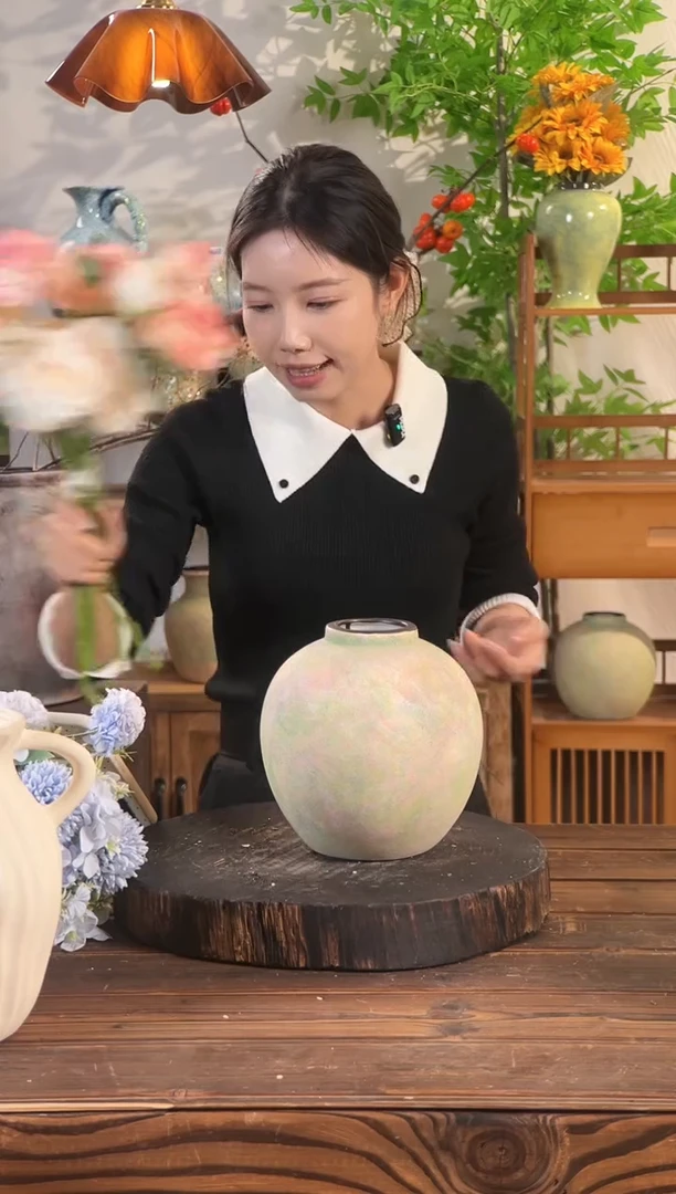 苔点绿-小圆口 陶瓷花瓶