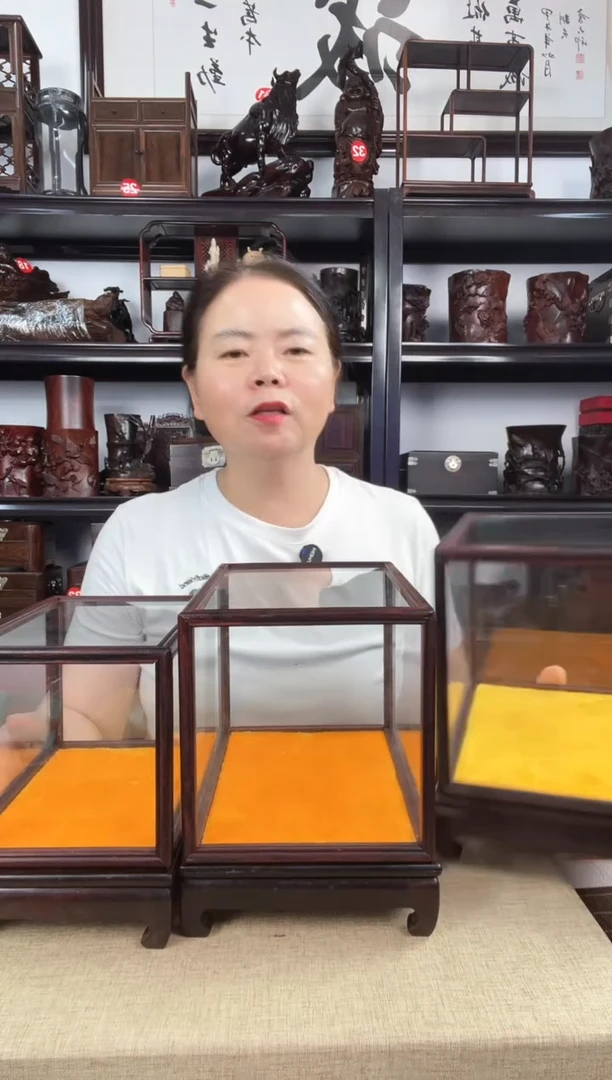 木玻璃罩一套老李红木工艺品