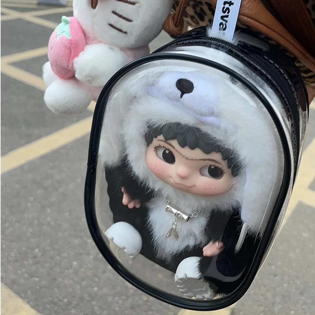 WAKUKU毛毛潮趣派对系列遛娃包18cm透明哇库库毛绒娃包展示保护套