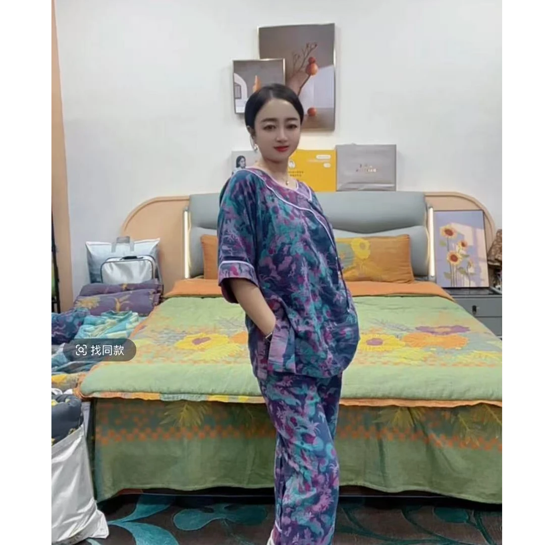 嘉蕴莱---双层纱A类母婴级家居服睡衣睡裤套装