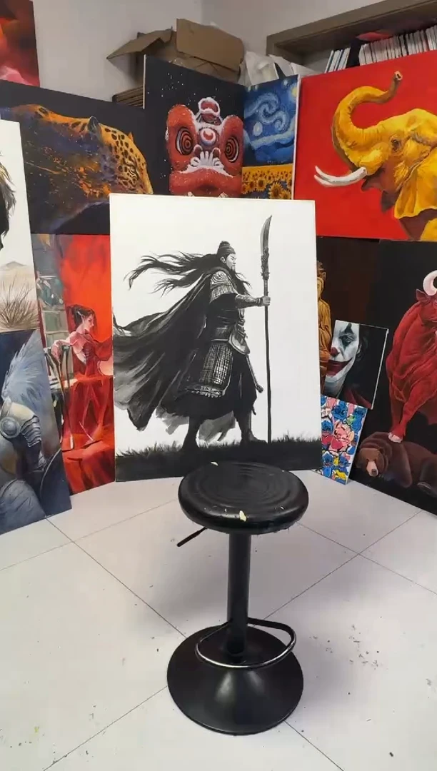 丙烯画往**风水墨关云长丙烯画x
