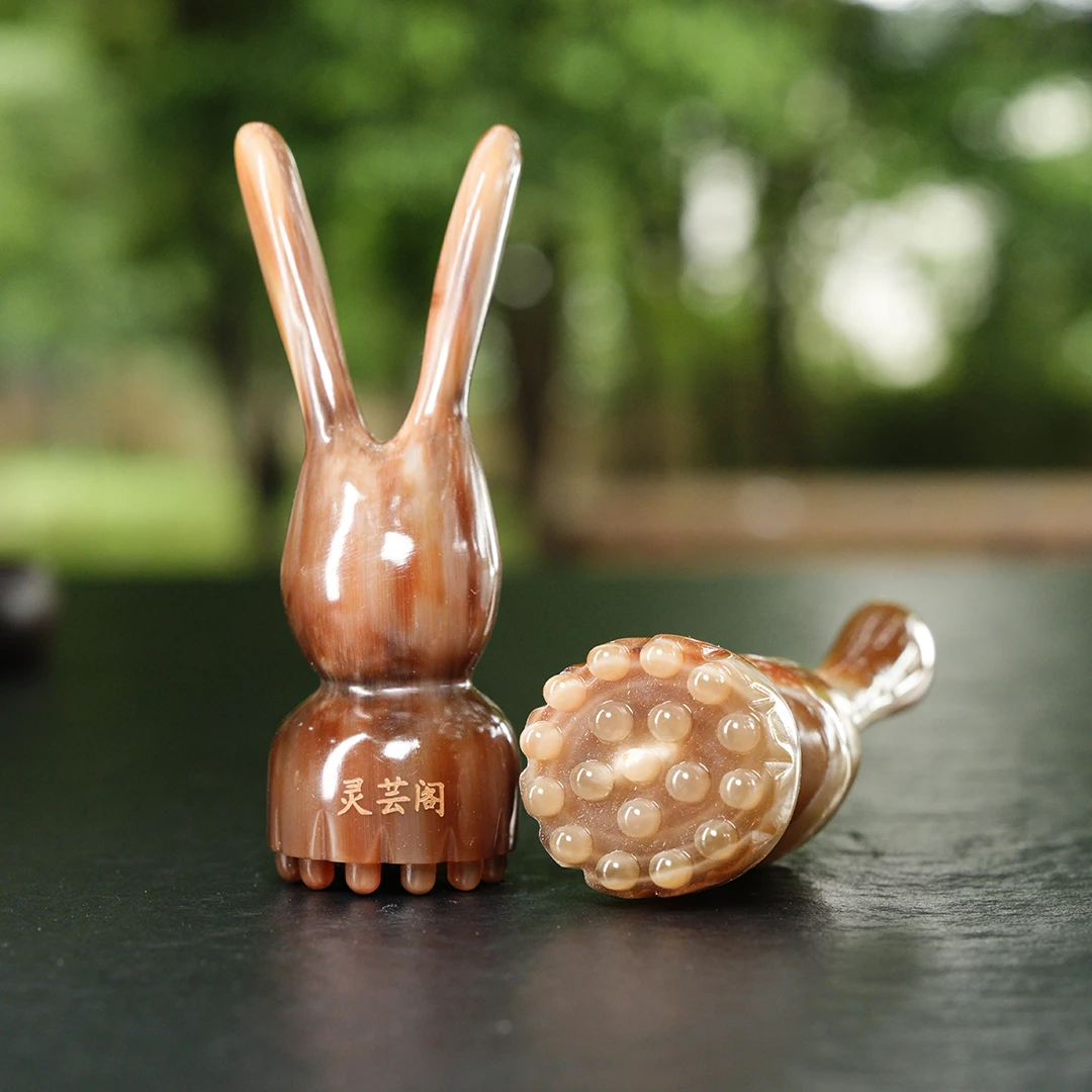 灵芸阁牛角小兔子按摩脸部兔子莲蓬鼻刮工艺品