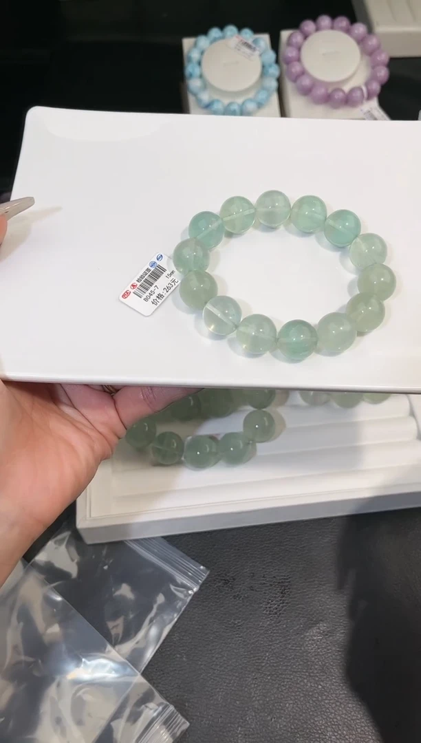 【闪购商品】萤石手链未镶嵌多样性发一奶绿15mm