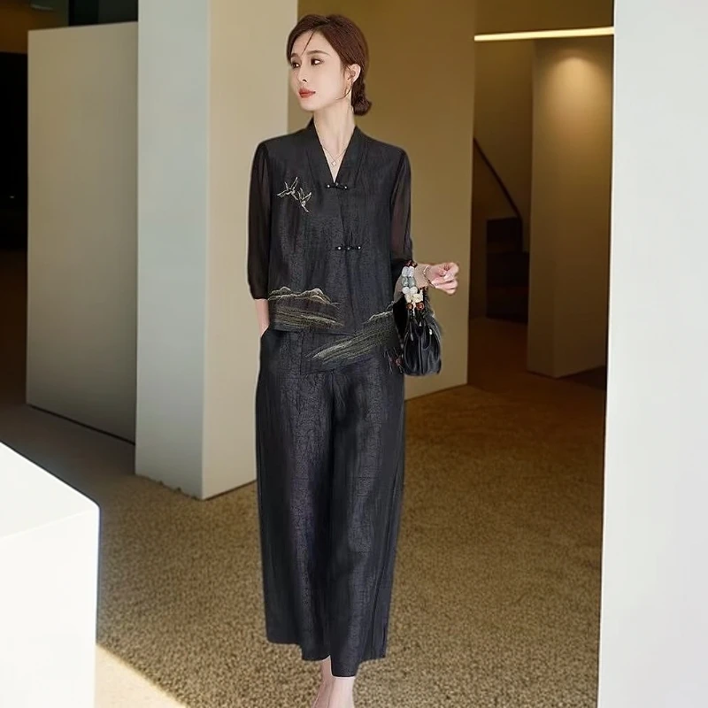 2530#黑【木兮兮专属】2025年夏季气质显瘦收腰洋气时尚休闲套装