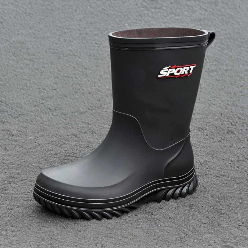 新款防水中筒雨鞋男士防滑雨靴外穿加棉保暖水靴干活工地钓鱼胶靴