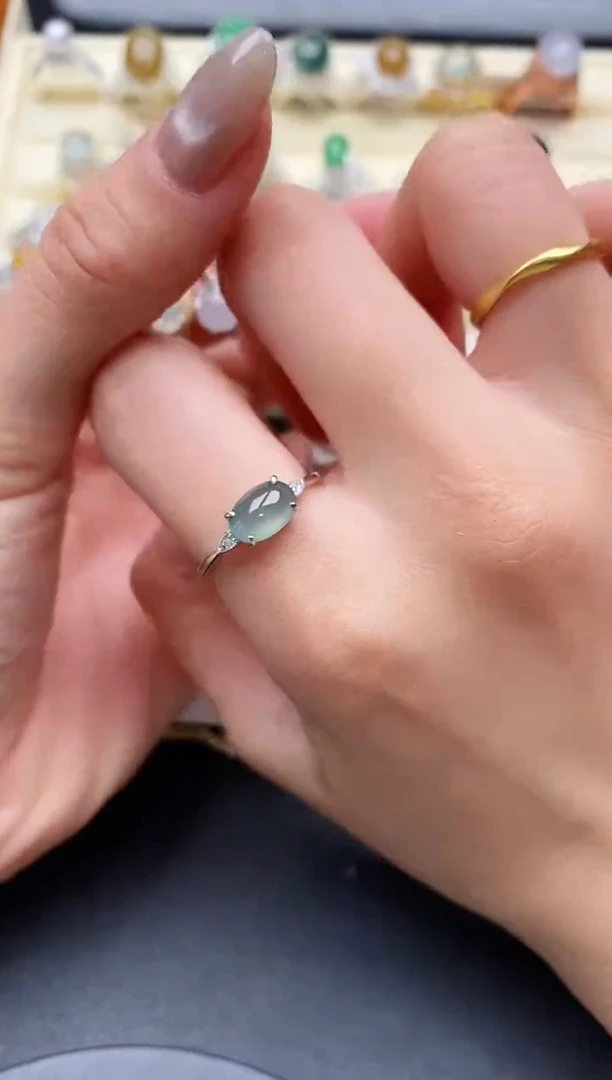 【闪购商品】翡翠戒指银S925镶嵌缅甸天然A货翡翠222   4-6