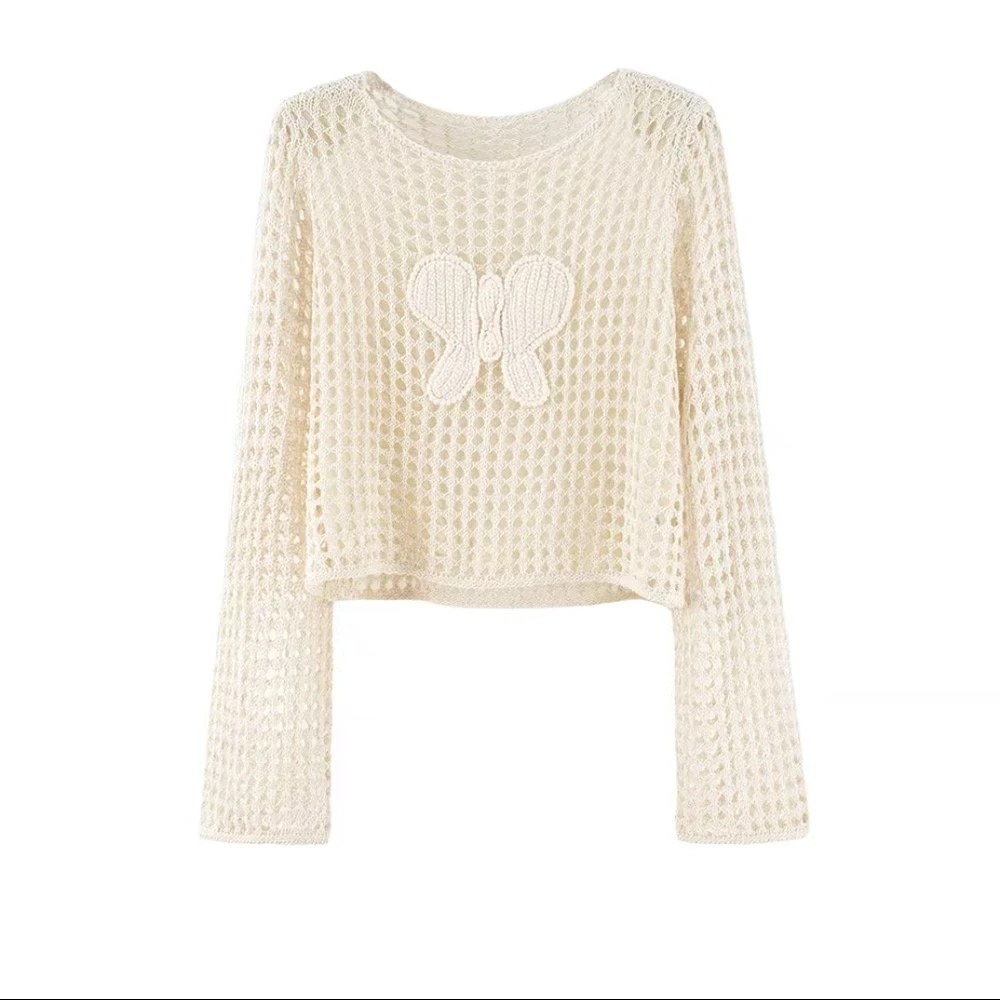 专柜正品镂空针织罩衫女2025春秋新款百搭松弛感慵懒风短款上衣
