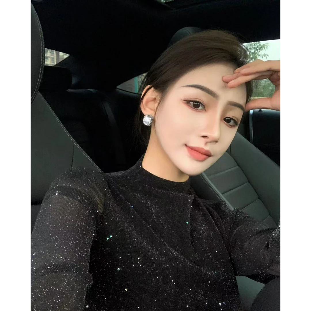 【蜜爷家】彩色金粉网纱打底衫145#