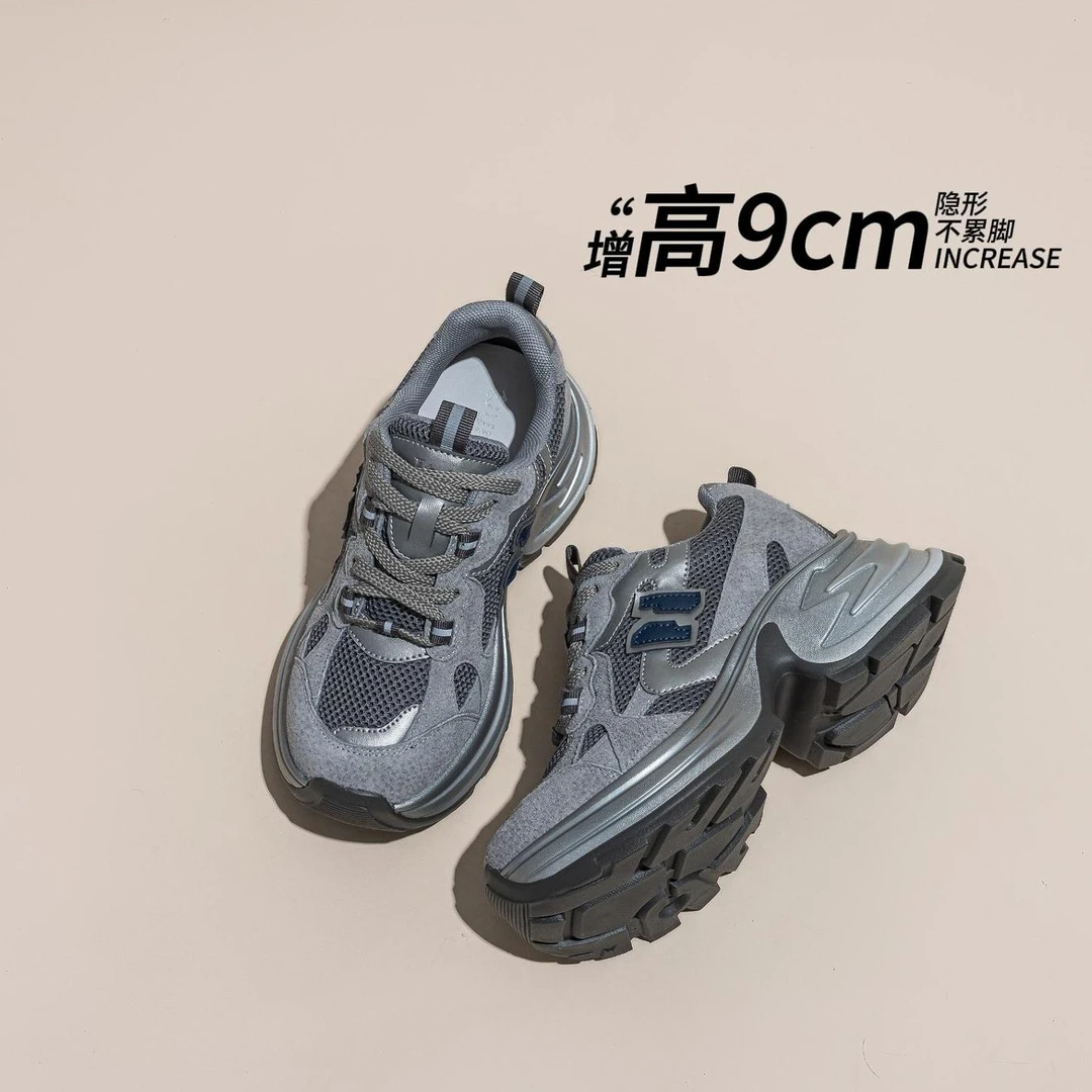 9CM内增高老爹女鞋2025春夏小个子复古拼色老爹鞋软底百搭时尚