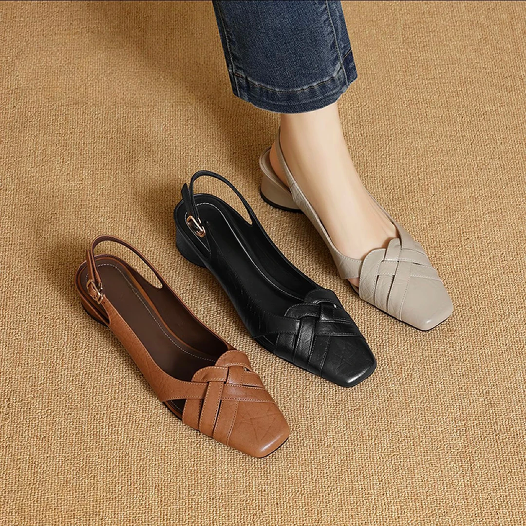 2025新款头层羊皮交叉镂空真皮包头凉鞋拖鞋时尚搭法式复古中跟5