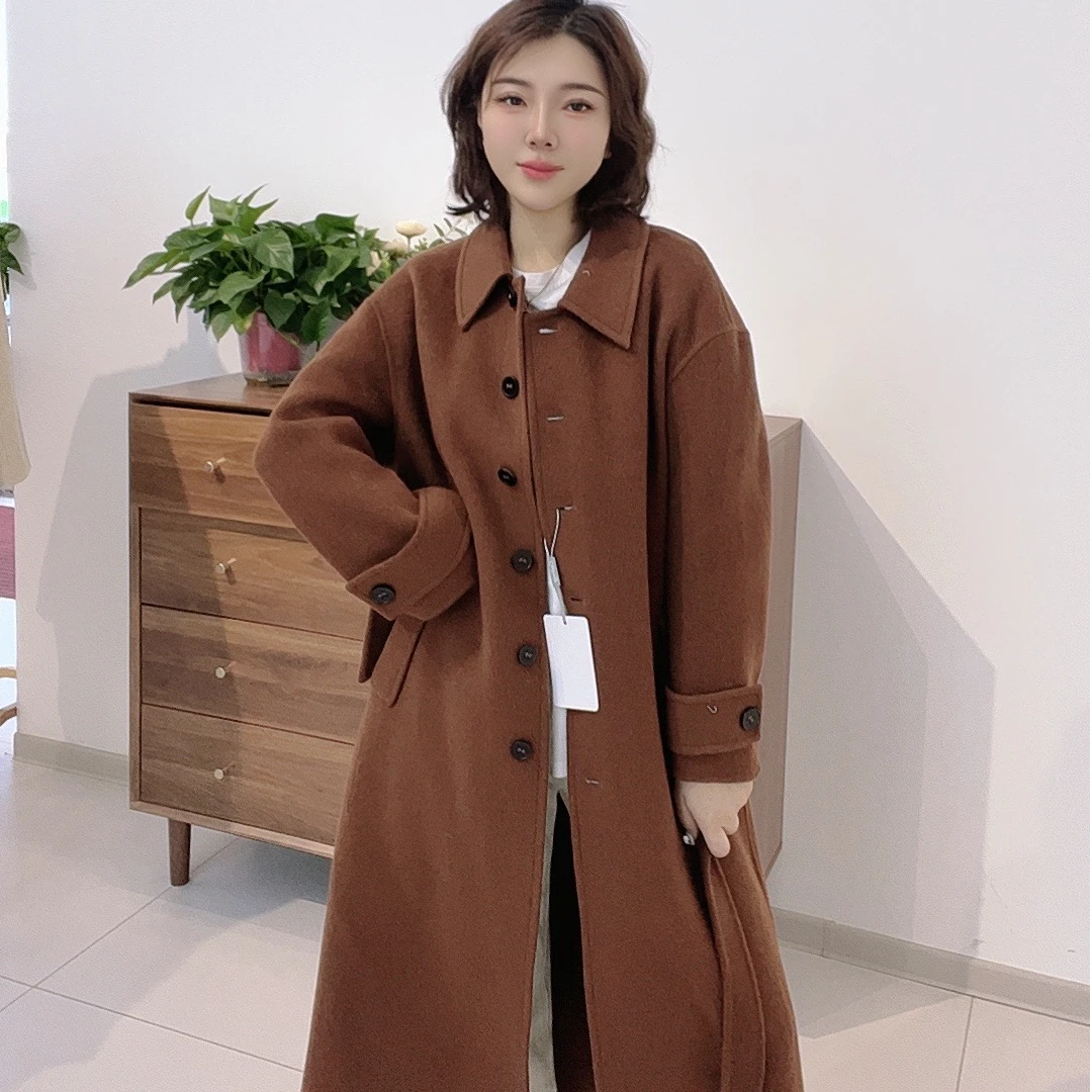 （10007）鄂市产地 小方领单排6扣腰带长款外套