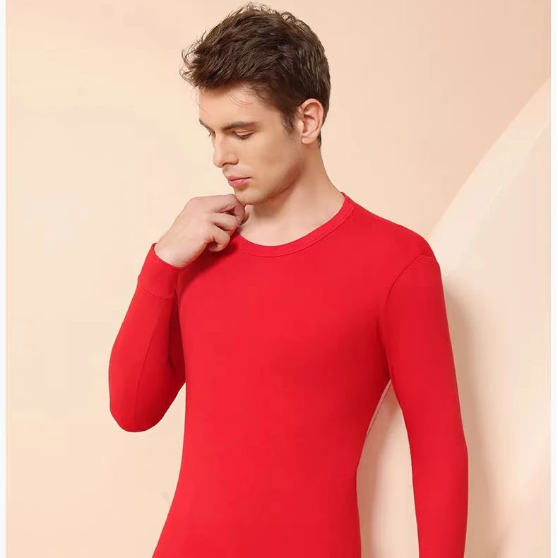 三耳兔男士纯棉纯色秋冬内衣棉薄款套装红色保暖套装NCA-020MB