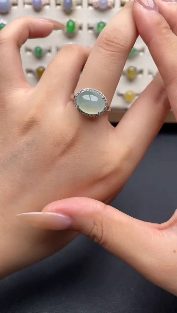 银S925镶嵌戒指翡翠一物一证一礼盒