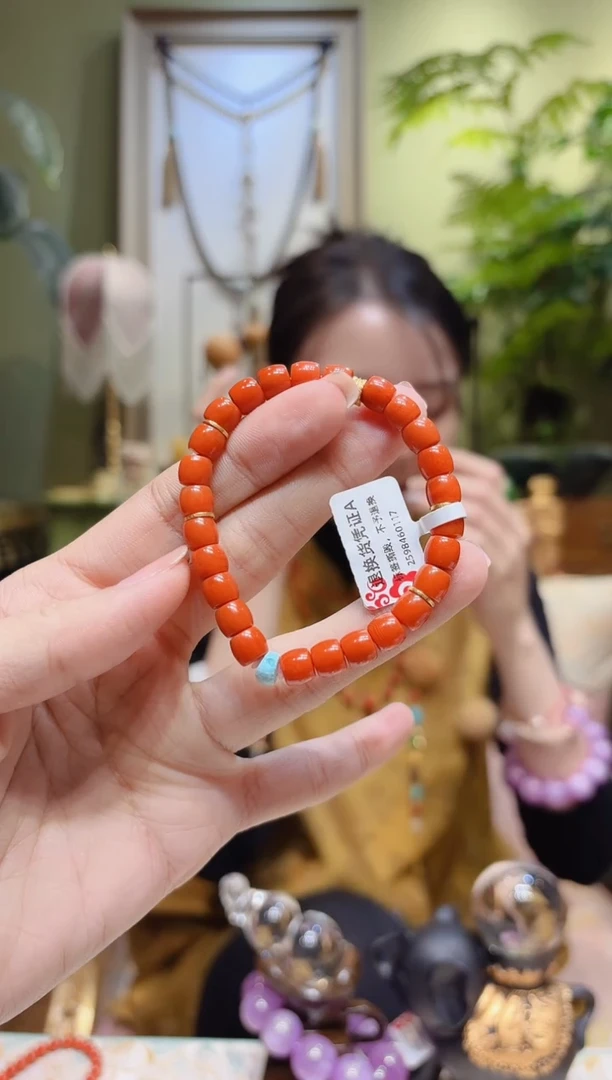 【闪购商品】南红玛瑙手串18K金镶嵌直切南红手串
