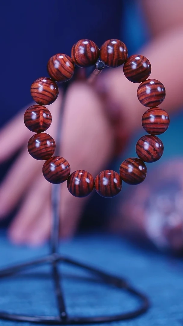 黄花梨/降香黄檀海南黄花梨山料七彩纹1.6手串