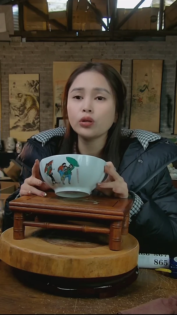 摆件陶撑伞大面碗