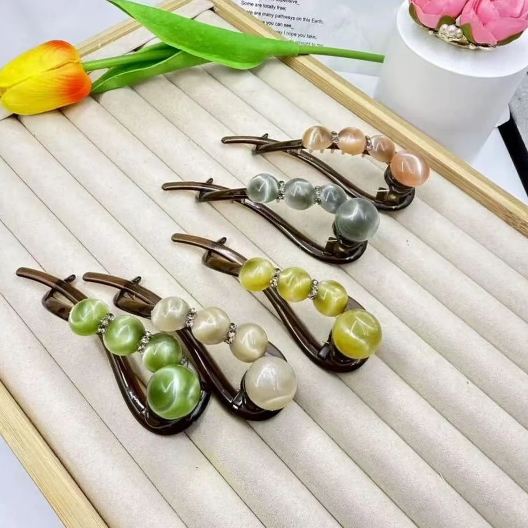 夏天简约随手盘发一字扭扭夹2025新款抓夹高级感珠珠水钻发夹女