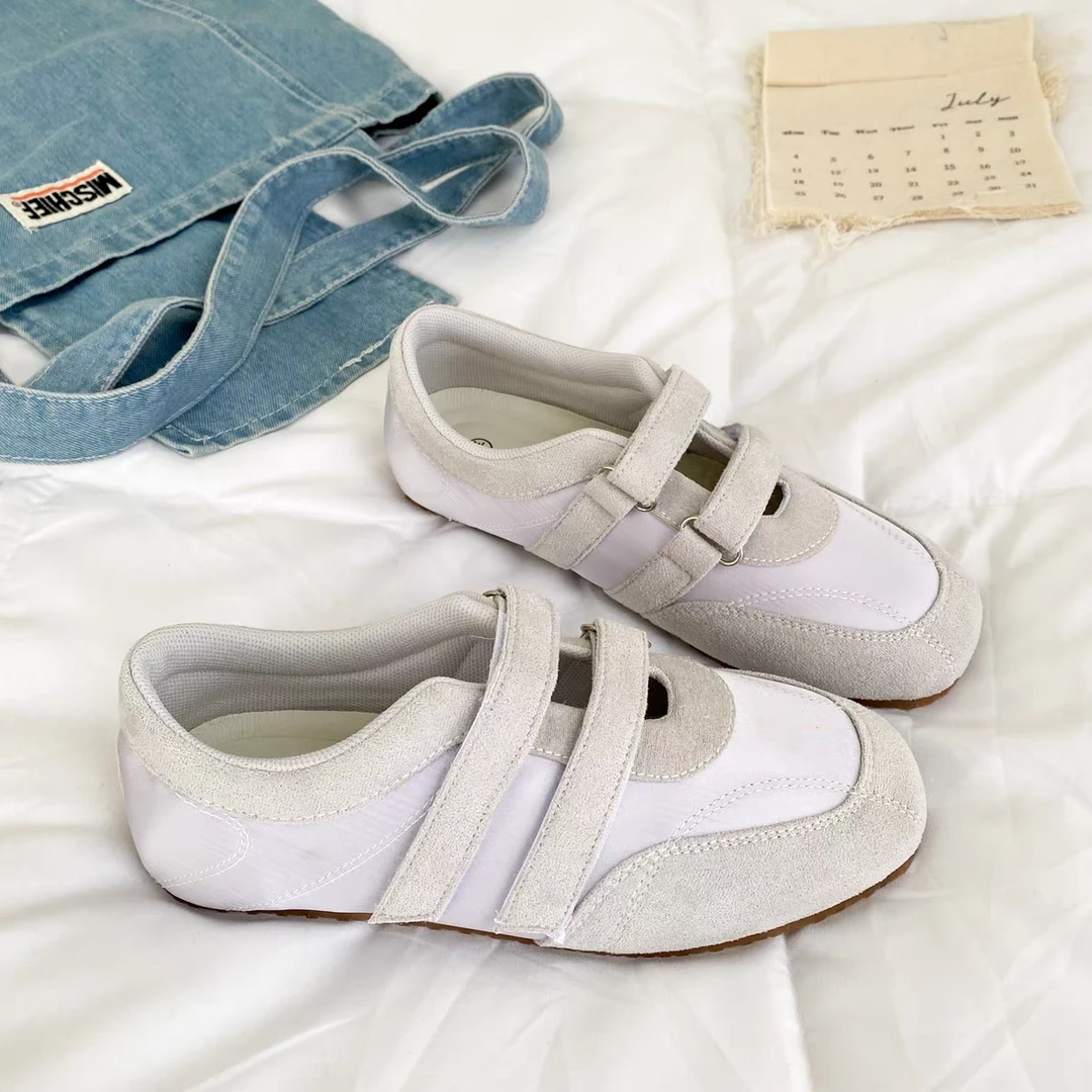 A9917 银灰色魔术贴德训鞋女新款韩版休闲轻便板鞋小众平底阿甘鞋