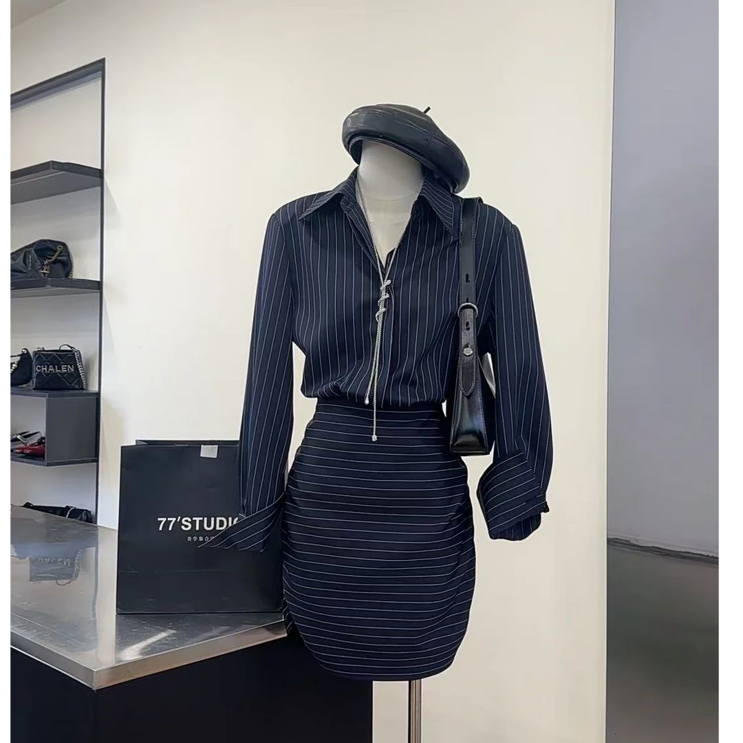 【海风知蓝】高定轻奢条纹衬衣裙-1998