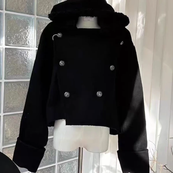 【宠粉浮力】黑色双排扣大衣女冬季风衣外套A49961