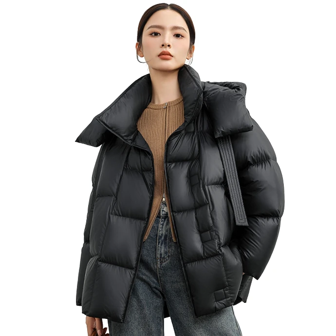 【崔万志年货节】短款飘带磁吸扣时尚宽松鸭绒羽绒服