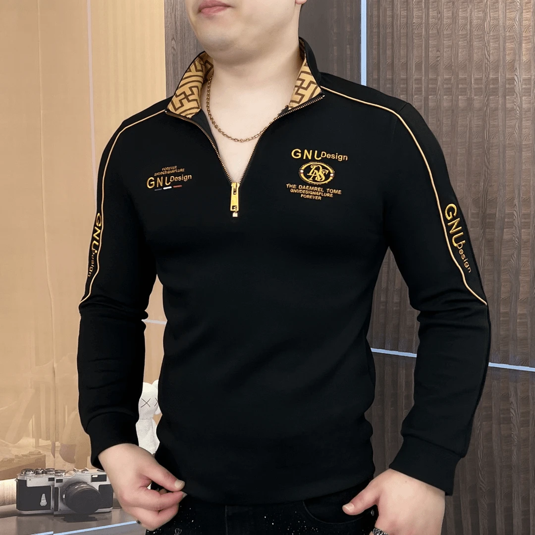 吉伦略索轻奢欧货卫衣男士春秋季新款时尚潮流刺绣半高领拉链长袖