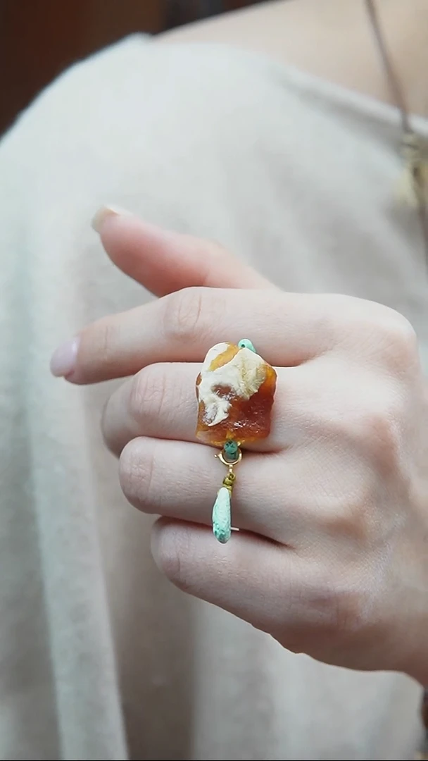 裸石蜜蜡未镶嵌*戒指设计款*蜜蜡原石戒指*