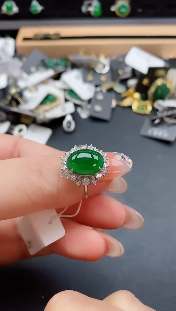 银S925镶嵌戒指翡翠1