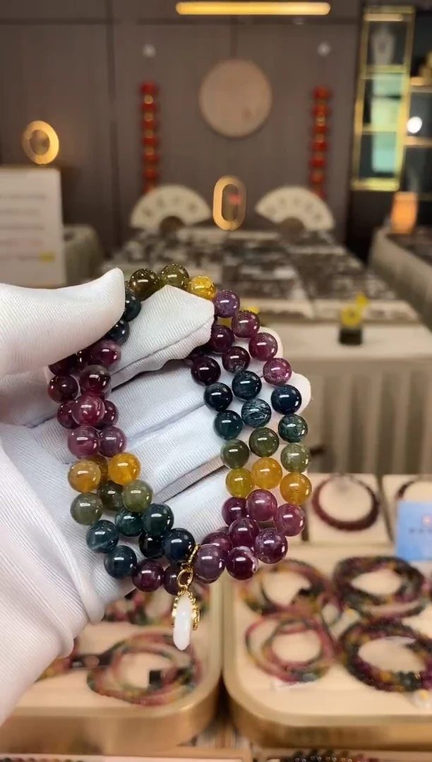 未镶嵌老矿碧玺色标彩虹三圈手串7mm+碧玺多样性发货一条xion