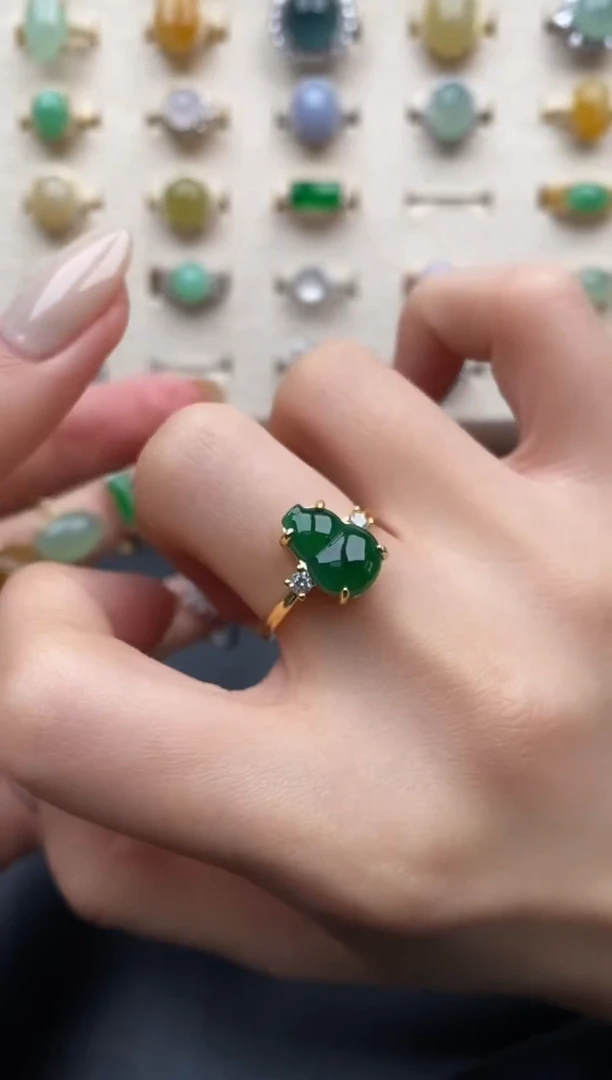 银S925镶嵌戒指翡翠一物一证一礼盒