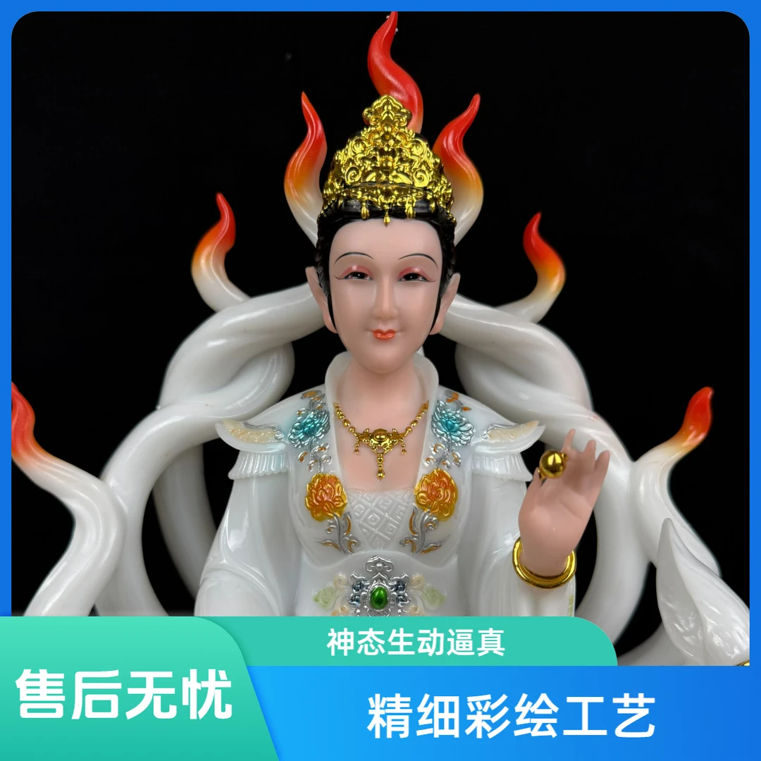 合成汉白玉九尾狐仙娘娘家用摆件手工彩绘佛堂摆件