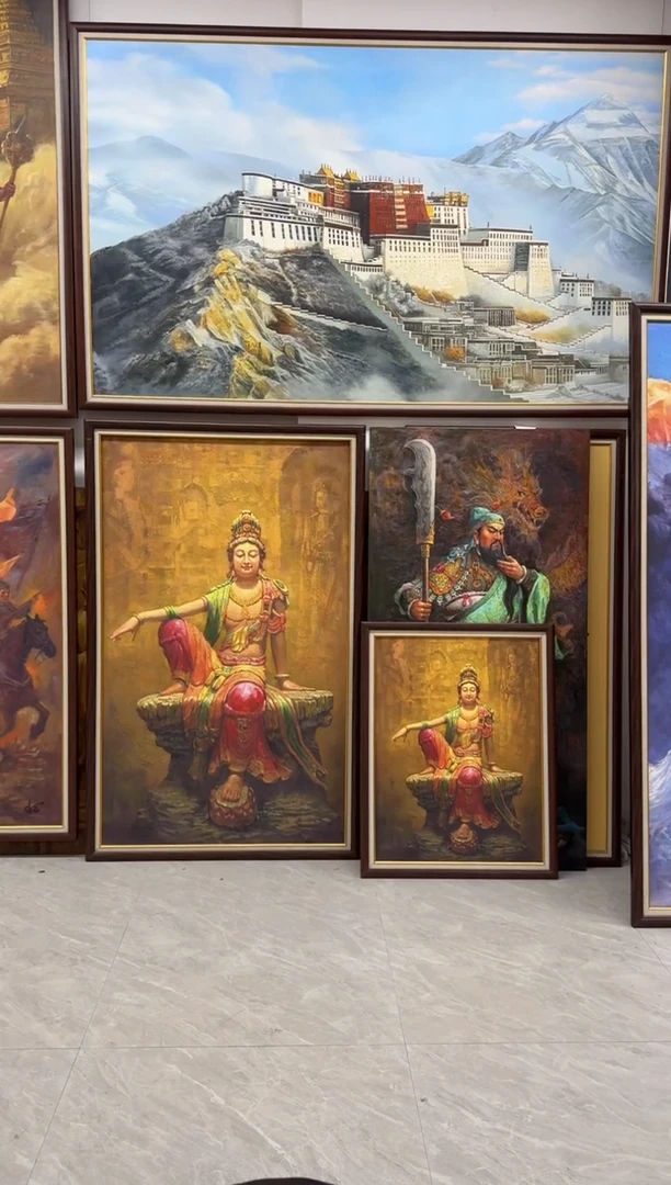 油画茂*张俊龙原创油画水月观音茶茶室背景版画艺术装饰挂画