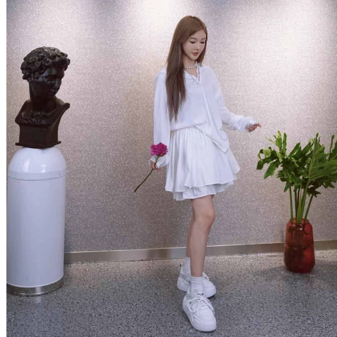 时尚套装夏季百搭短裙连衣裙吊带短裤衬衫上衣白色气质潮牌女