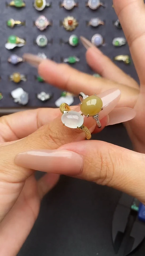 银S925镶嵌戒指翡翠天然翡翠A货4  1-