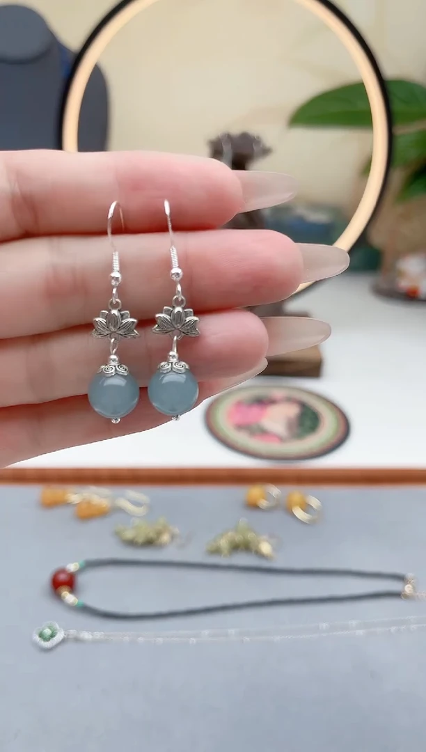 石英质玉银S925镶嵌耳饰01