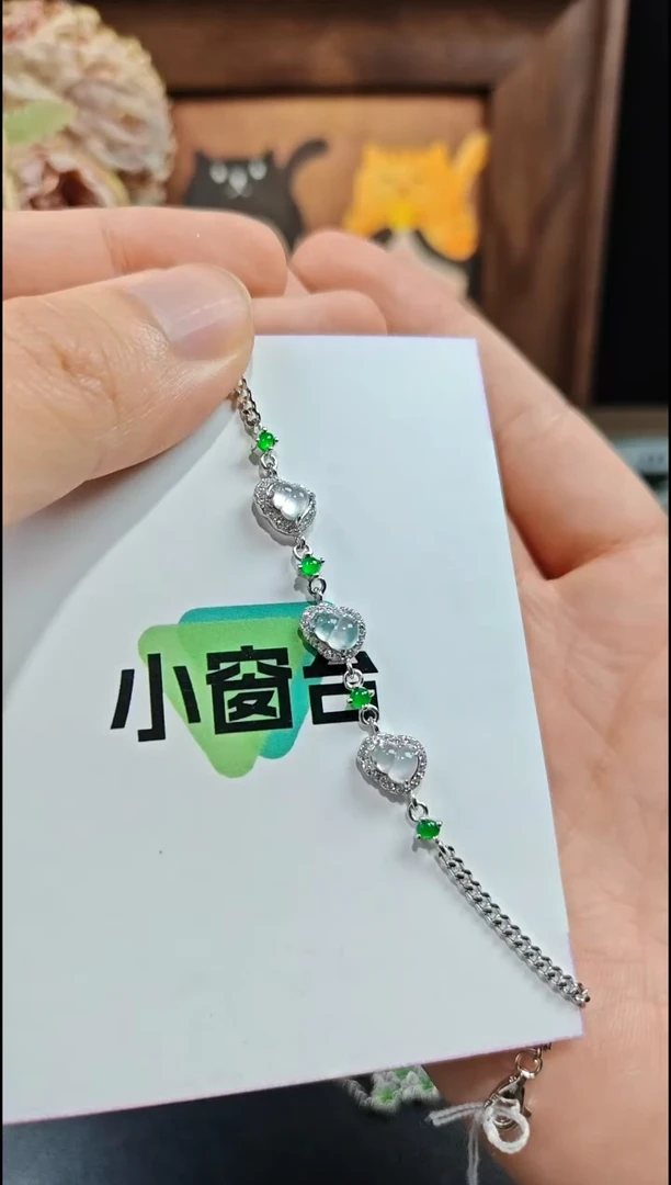 银S925镶嵌手链翡翠翡翠手链S925银镶嵌