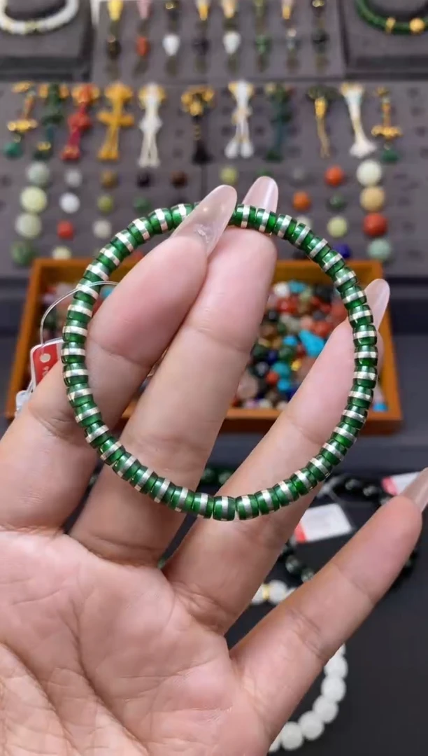 未镶嵌挂件翡翠5mm搓银手串