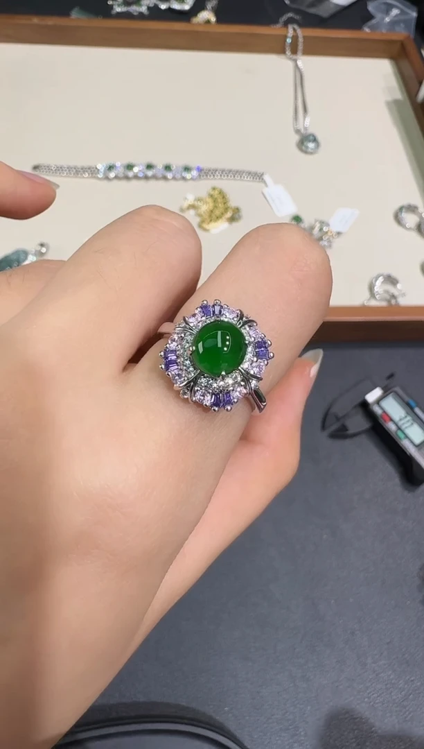 翡翠戒指银S925镶嵌X0623-1822-444