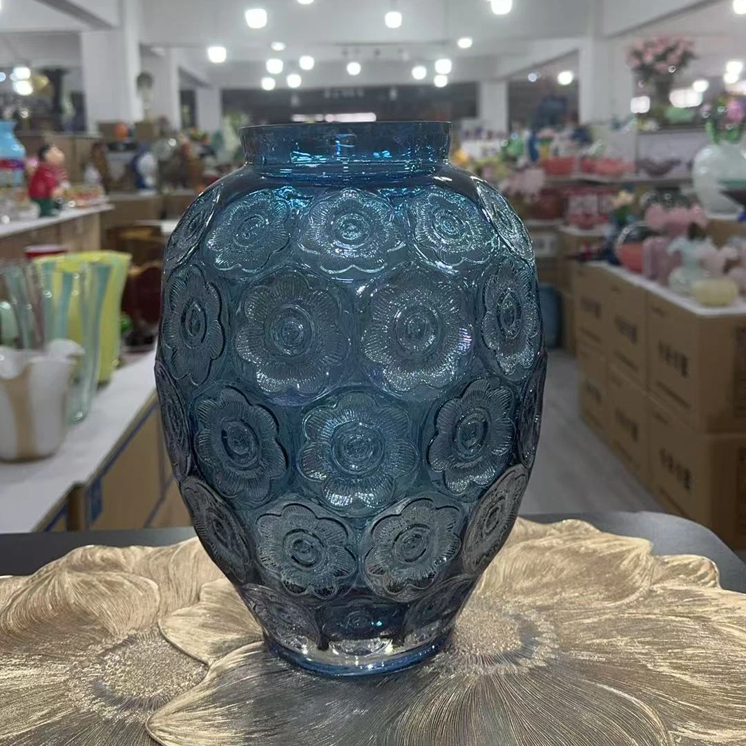 外贸孤品蓝色莱利浮雕花瓶