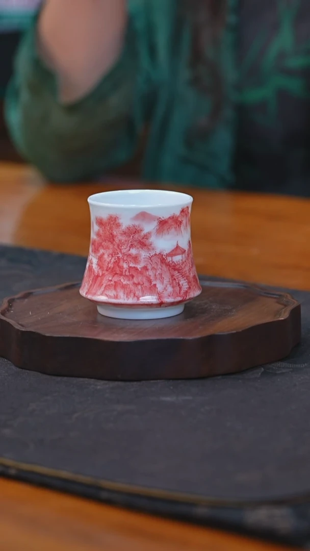 铭墨朗古红彩山水单杯