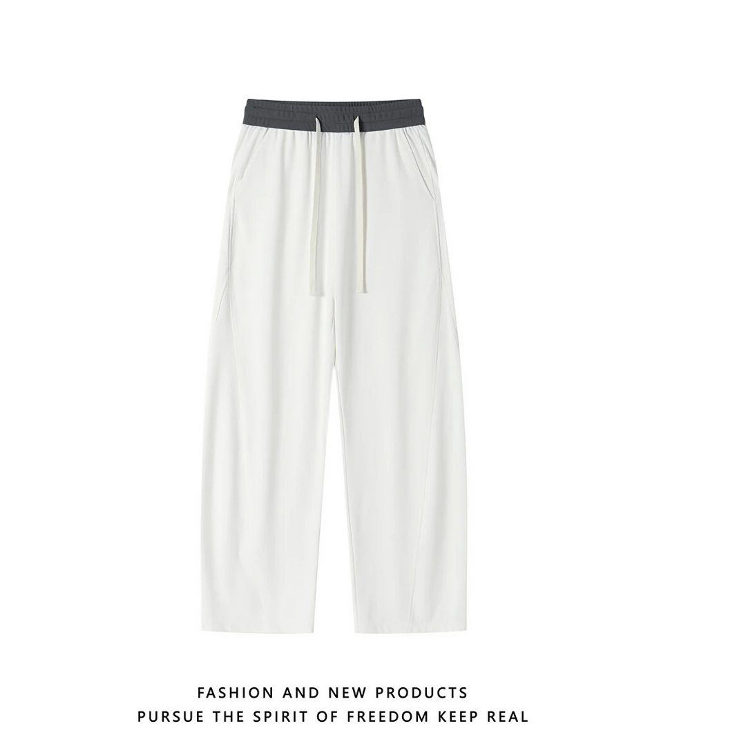 假两件斜切冰丝弯刀裤男夏季薄款凉感速干裤子垂感微喇直筒阔腿裤