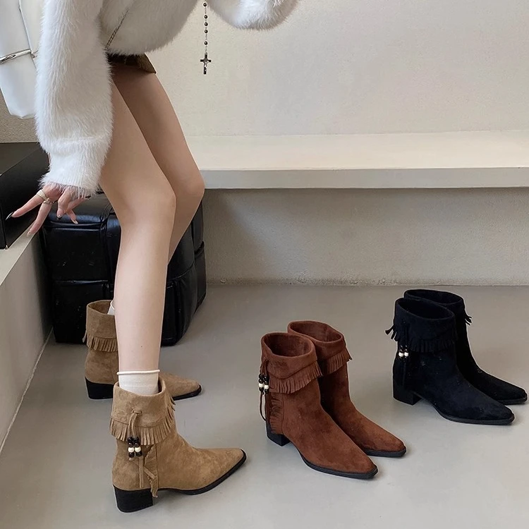 软底尖头复古勃肯短靴女2025秋冬季短筒马丁靴软冬季加绒加厚皮靴