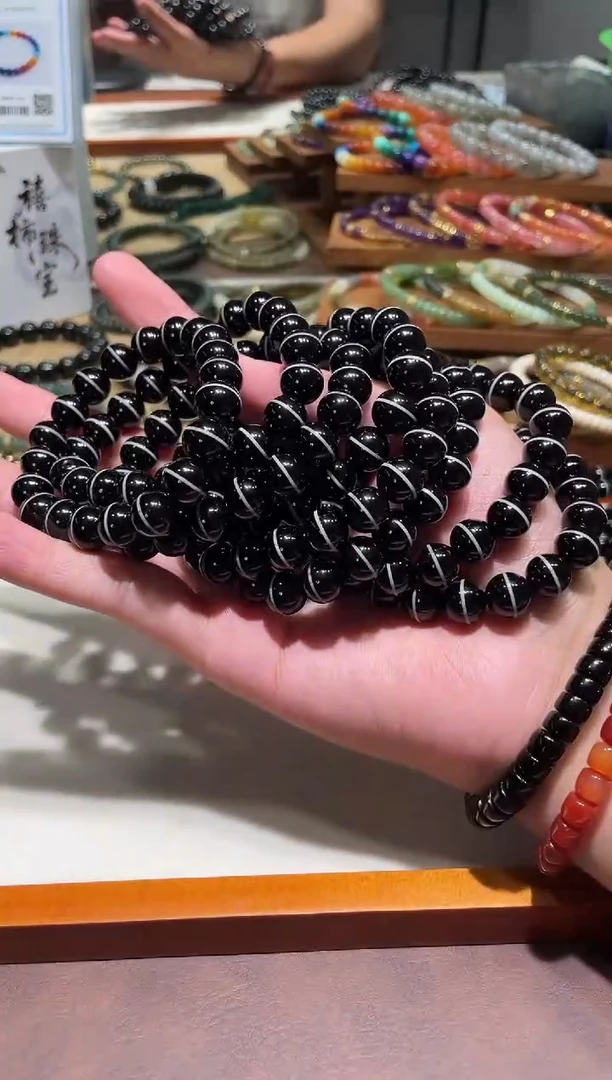 未镶嵌手串玛瑙/玉髓10mm圆珠黑玛瑙手串