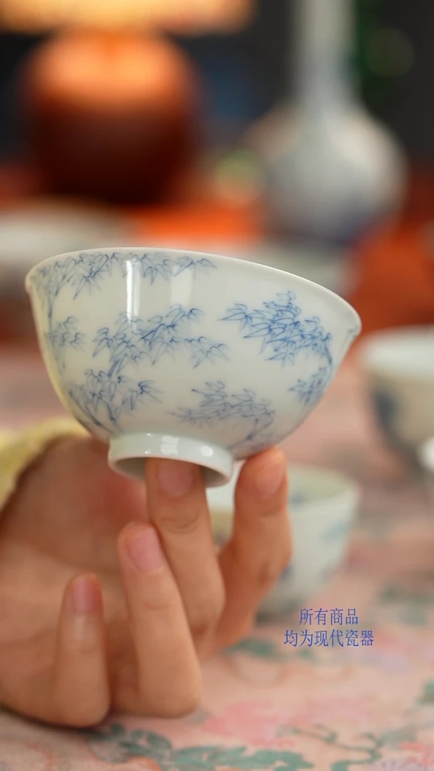 福利款白描竹叶纹普洱杯