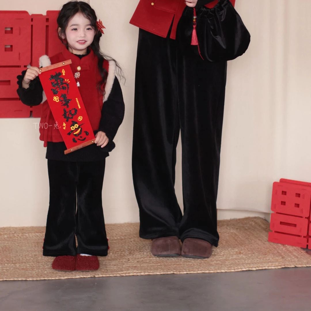 【TWO-兔】《最软丝绒裤》冬季亲子丝绒黑色百搭加绒女童