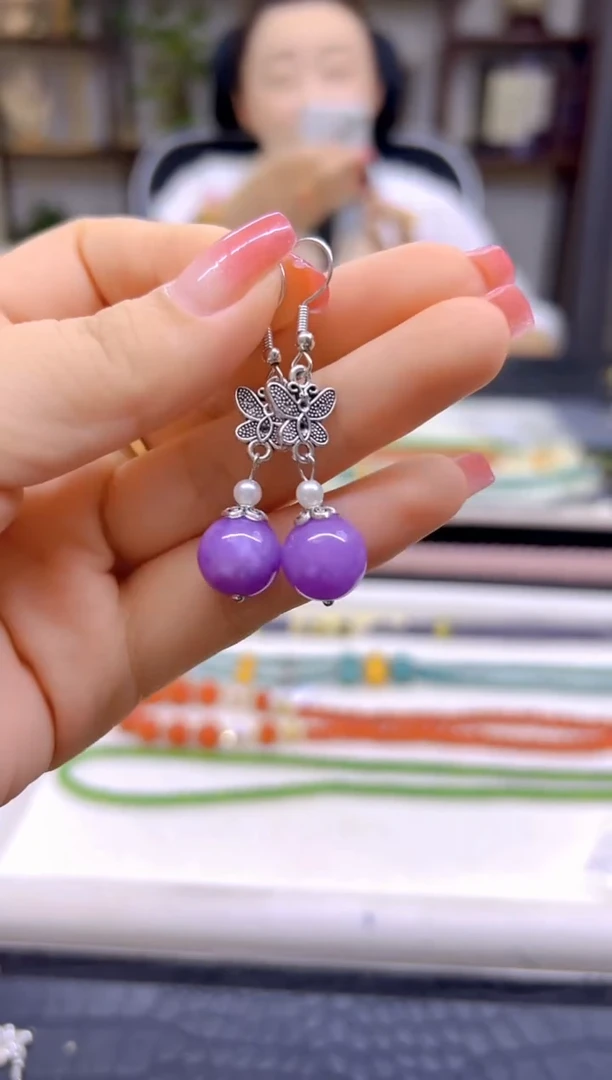 银S925镶嵌翡翠耳饰DIY款E277