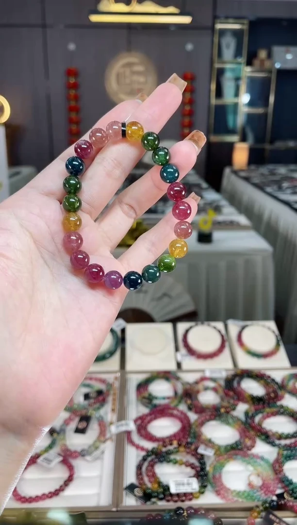 未镶嵌老矿碧玺彩虹单圈手串8mm+碧玺dan多样性发货一条