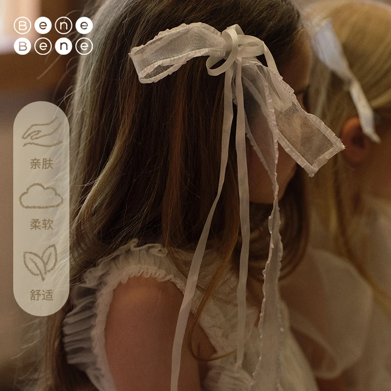 BeneBene25春夏新款女童蕾丝高级感长条飘带蝴蝶结发卡仙女发夹